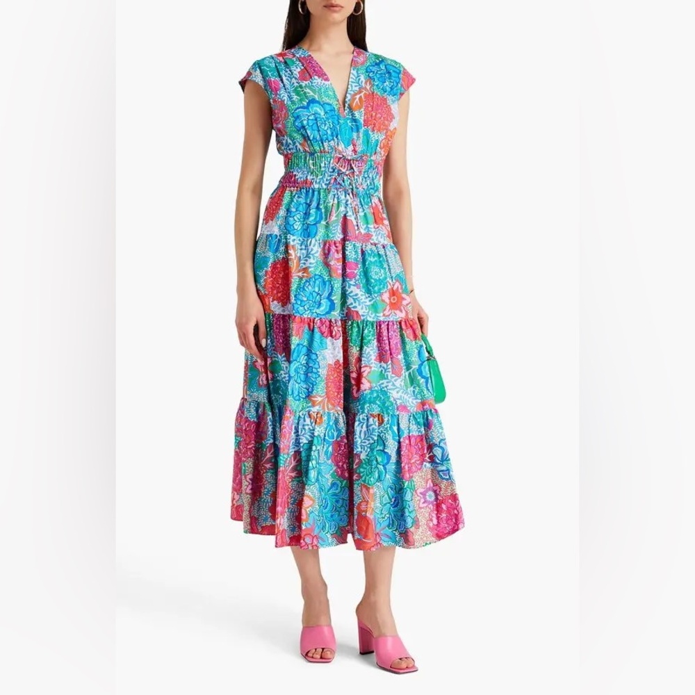 Derek Lamb 10 Crosby Fatima tiered floral cotton poplin midi dress size 0 NWT